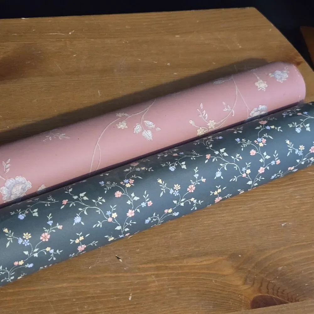 Vtg Classic Timeless Floral Wallpaper Rolls Blue Pink